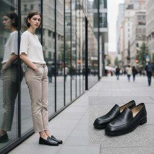 Laura Scott Black Leather Loafers, Leather Upper, Size 8.5M